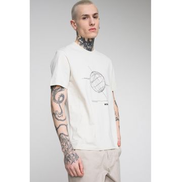 Tricou cu decolteu la baza gatului si imprimeu - Alb/Alb fildes/Negru