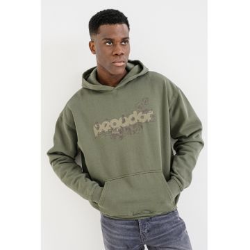 Tricou cu decolteu la baza gatului si imprimeu grafic - Verde aquamarin