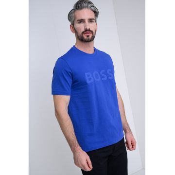 Tricou cu decolteu la baza gatului si imprimeu logo - Albastru royal
