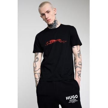 Tricou cu decolteu la baza gatului si imprimeu - Rosu inchis/Negru