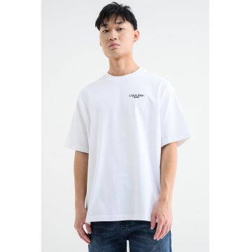 Tricou cu decolteu la baza gatului si logo - Negru/Alb murdar