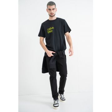 Tricou cu decolteu la baza gatului si logo - Negru/Verde lime