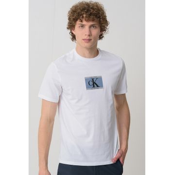 Tricou cu imprimeu si decolteu la baza gatului - Alb optic