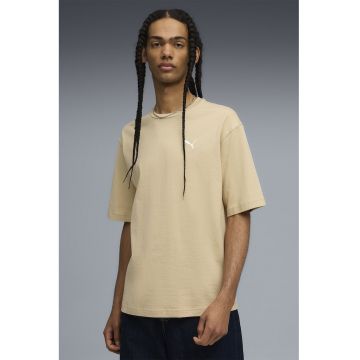 Tricou de bumbac cu decolteu la baza gatului -  Bej