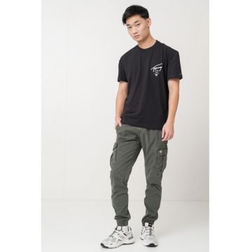 Tricou de bumbac cu imprimeu logo pe partea din spate Signature - Negru/Alb optic/Gri inchis