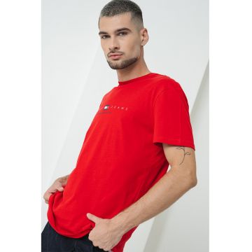 Tricou de bumbac cu imprimeu logo - Rosu/Alb/Bleumarin