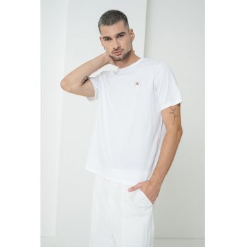 Tricou de bumbac cu insigna logo - Alb optic