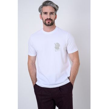 Tricou din bumbac cu decolteu la baza gatului - Alb optic