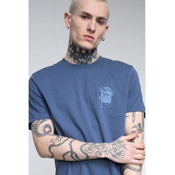 Tricou din bumbac cu decolteu la baza gatului - Albastru prafuit