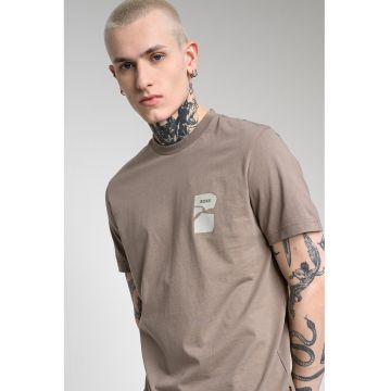 Tricou din bumbac cu decolteu la baza gatului - Maro taupe deschis