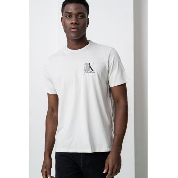 Tricou din bumbac cu decolteu la baza gatului - Negru stins/Alb murdar