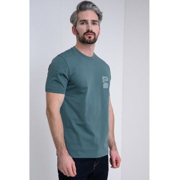 Tricou din bumbac cu decolteu la baza gatului - Verde persan