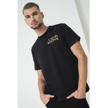 Tricou din bumbac cu logo pe piept - Negru/Galben