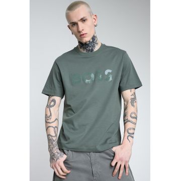 Tricou din bumbac cu logo - Verde sparanghel