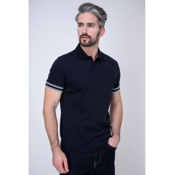 Tricou polo cu croiala slim-fit din material pique - Alb/Bleumarin