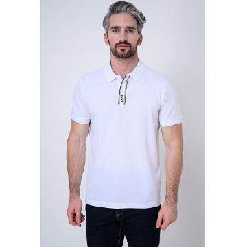 Tricou polo din amestec de bumbac cu detalii logo - Maro/Negru stins/Alb murdar