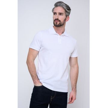 Tricou polo slim fit cu detaliu logo - Alb optic