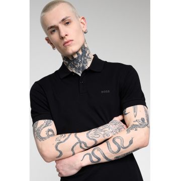 Tricou polo slim fit cu detaliu logo - Negru