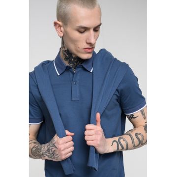 Tricou polo slim fit Passertip - Alb/Albastru prafuit