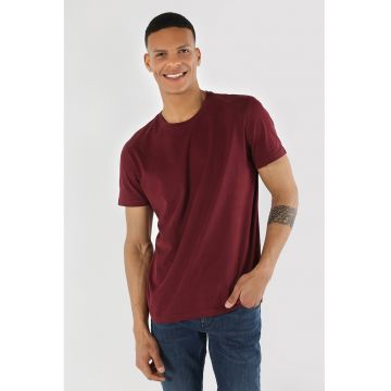 -Tricou regular fit cu decolteu la baza gatului - Visiniu