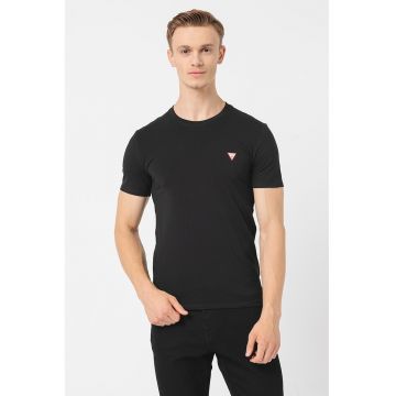 Tricou slim-fit cu decolteu la baza gatului - Negru