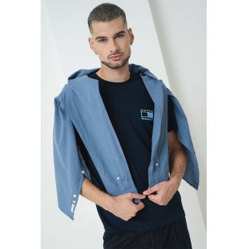 Tricou slim fit de bumbac cu logo - Bleumarin