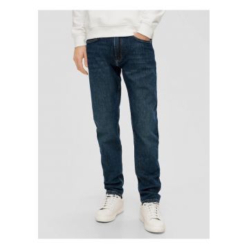 Blugi Mauro - cu talie medie si croiala conica -  Albastru inchis - Bleumarin