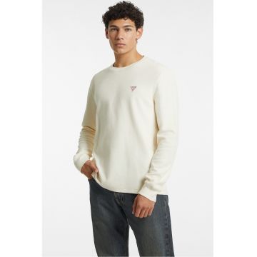 Bluza cu decolteu la baza gatului si aplicatie logo - Alb