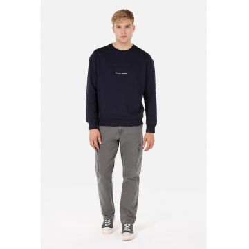 Bluza de trening cu decolteu rotund si text brodat - Negru