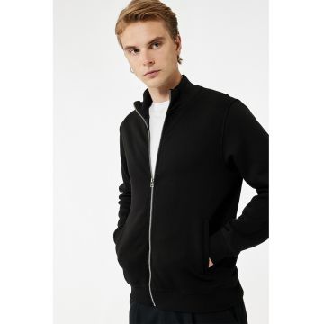 Bluza de trening cu fermoar si model uni - Negru