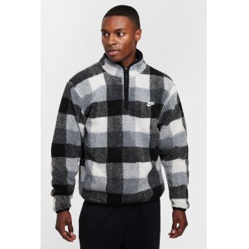 Bluza din material fleece cu fermoar scurt si logo - Albastru prafuit/Negru stins/Alb optic