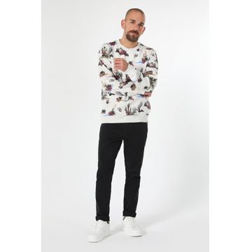 Bluza sport cu decolteu la baza gatului si imprimeu grafic - White