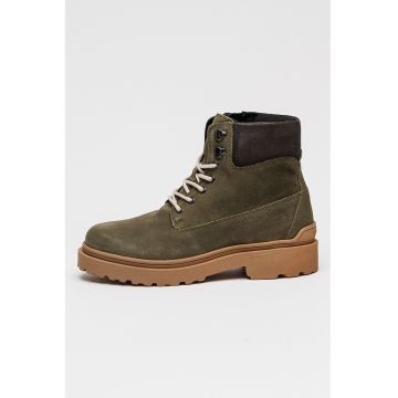 Bocanci din piele intoarsa cu fermoar - Verde padure