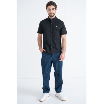 Camasa cu maneci scurte si detaliu cu broderie logo - Negru