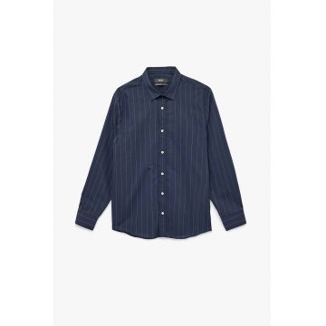 Camasa din amestec de bumbac cu model in dungi - Alb/Bleumarin