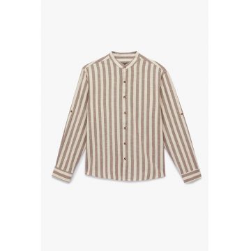 Camasa din bumbac cu model in dungi - Maro deschis