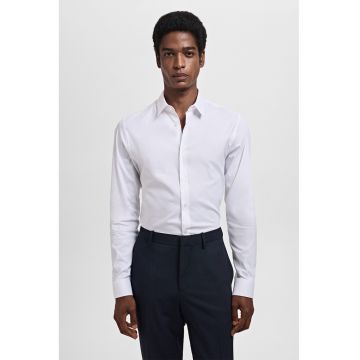 Camasa eleganta cu model uni si maneci lungi - Alb optic