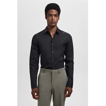 Camasa eleganta cu model uni si maneci lungi - Negru