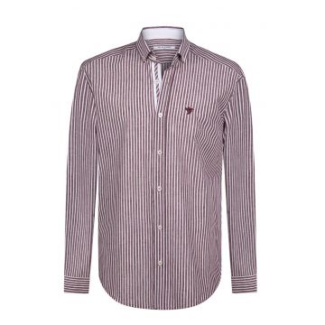 Camasa Oxford din bumbac si in cu model in dungi - Alb/Visiniu