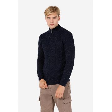 Cardigan din amestec de lana cu fermoar - Bleumarin