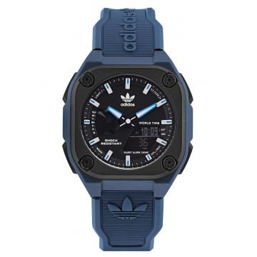 Ceas barbatesc -  45 mm - albastru/negru - curea din rasina - rezistenta la apa 5 ATM