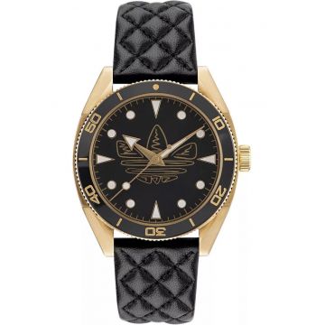 Ceas barbatesc -  inox/piele naturala - rezistenta apa 10 ATM - 43 mm - auriu/negru