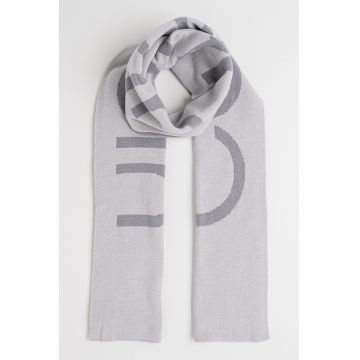 Esarfa din amestec de lana cu logo brodat - Gri deschis/Gri inchis