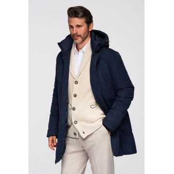 Geaca lunga cu buzunare cu clapa - Bleumarin