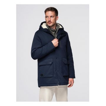 Geaca lunga tip parka in stil sherpa  OM-JAPJ-0316 - Albastru inchis