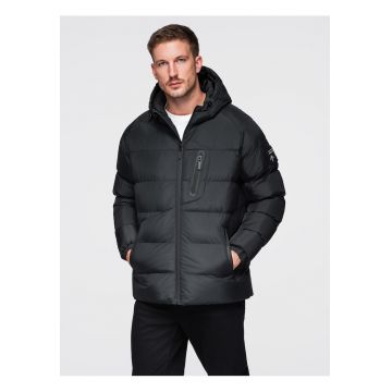 Geaca matlasata izolata cu maneci raglan  OM-JAHP-0302 - Negru