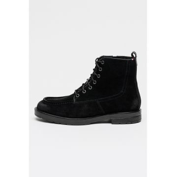 Ghete din piele intoarsa cu varf rotund - Negru