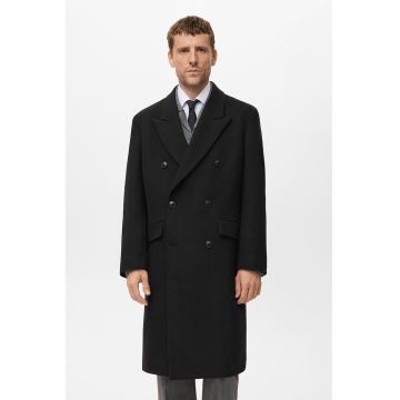 Haina din amestec de lana cu doua randuri de nasturi - Negru