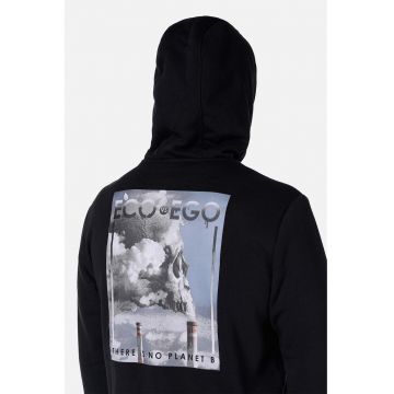 Hanorac din amestec de bumbac cu imprimeu pe partea din spate - Negru