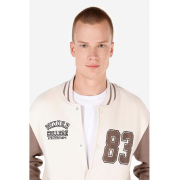 Jacheta bomber cu text - Alb fildes/Bej